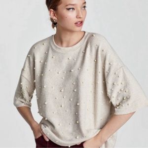 Zara Trafaluc oatmeal pearl sweater size s/m